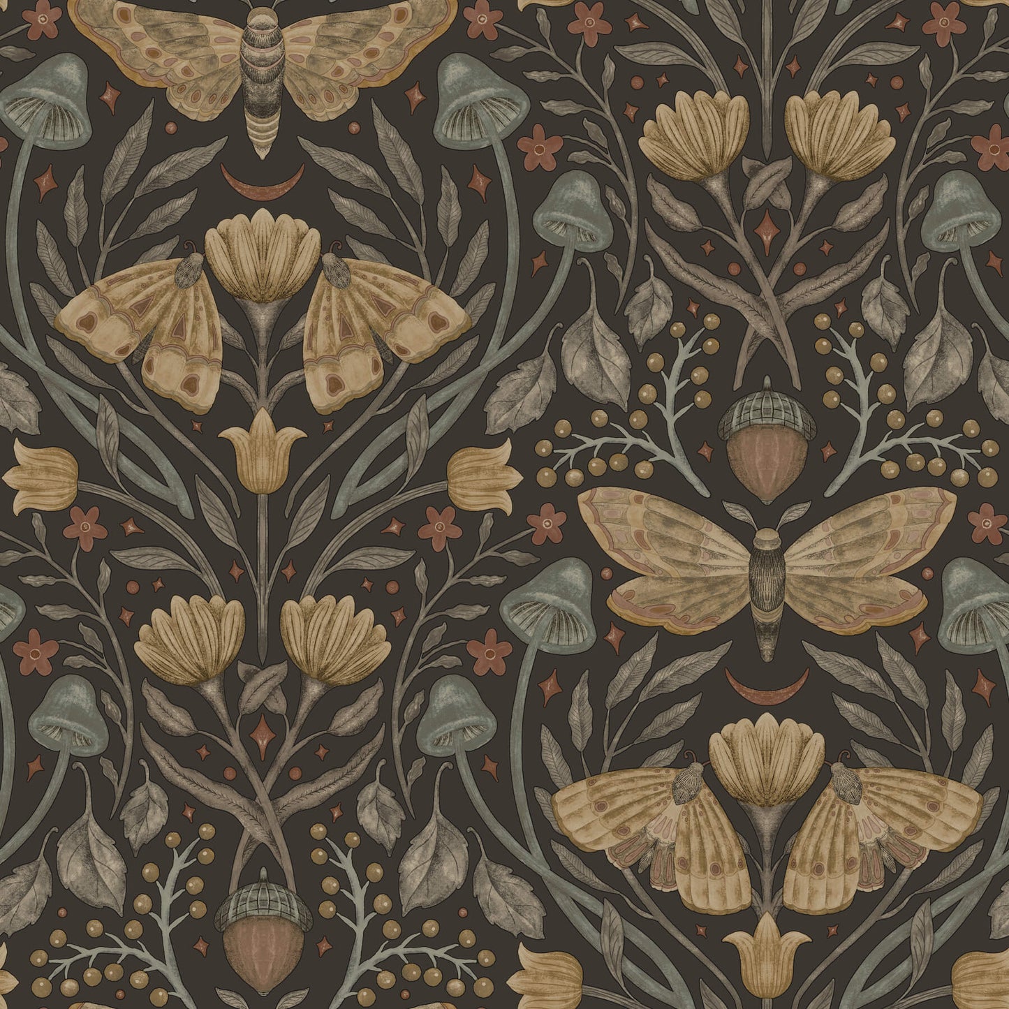 Chesapeake Oak & Moss Mystic Moth Wallpaper - Black