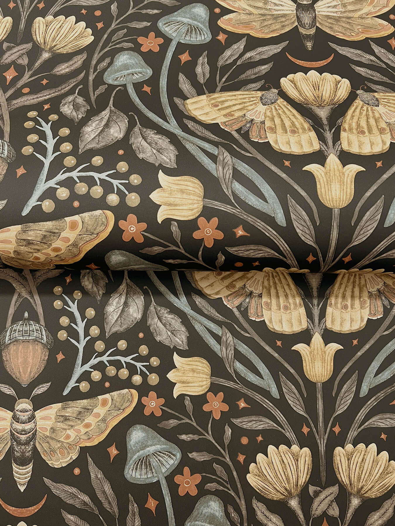 Chesapeake Oak & Moss Mystic Moth Wallpaper - Black