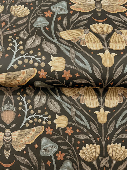 Chesapeake Oak & Moss Mystic Moth Wallpaper - Black