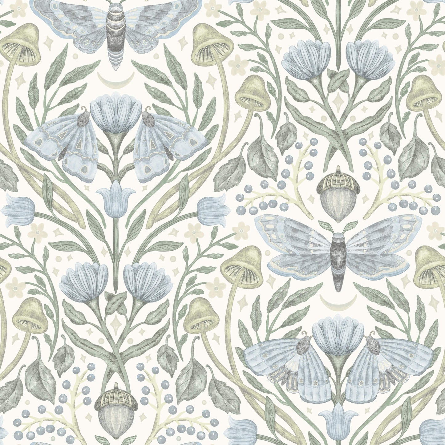 Chesapeake Oak & Moss Mystic Moth Wallpaper - Sky Blue