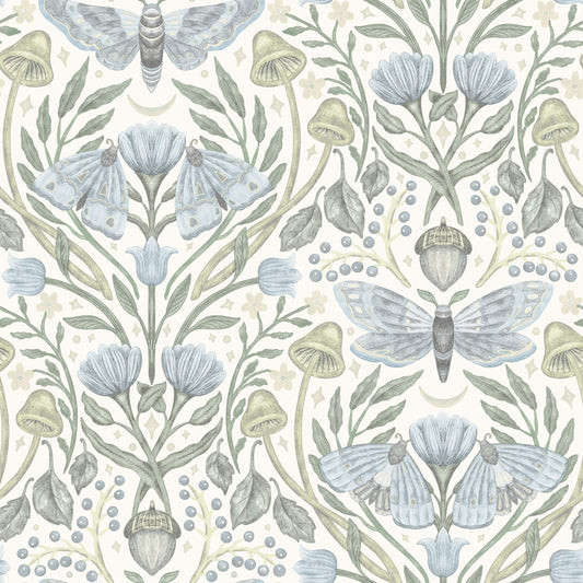 Chesapeake Oak & Moss Mystic Moth Wallpaper - Sky Blue