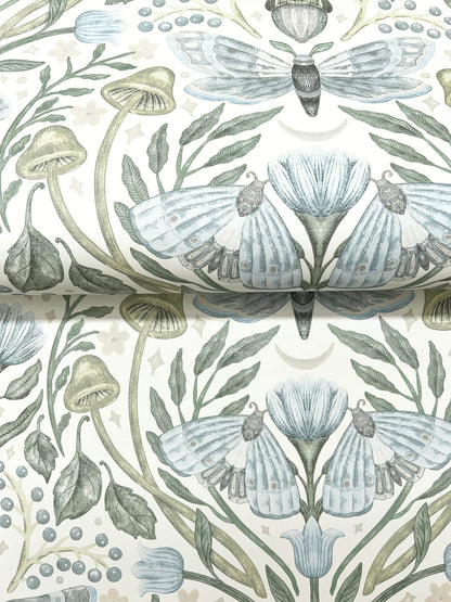 Chesapeake Oak & Moss Mystic Moth Wallpaper - Sky Blue