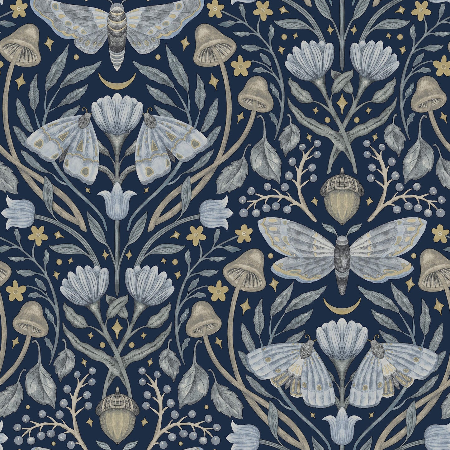 Chesapeake Oak & Moss Mystic Moth Wallpaper - Navy