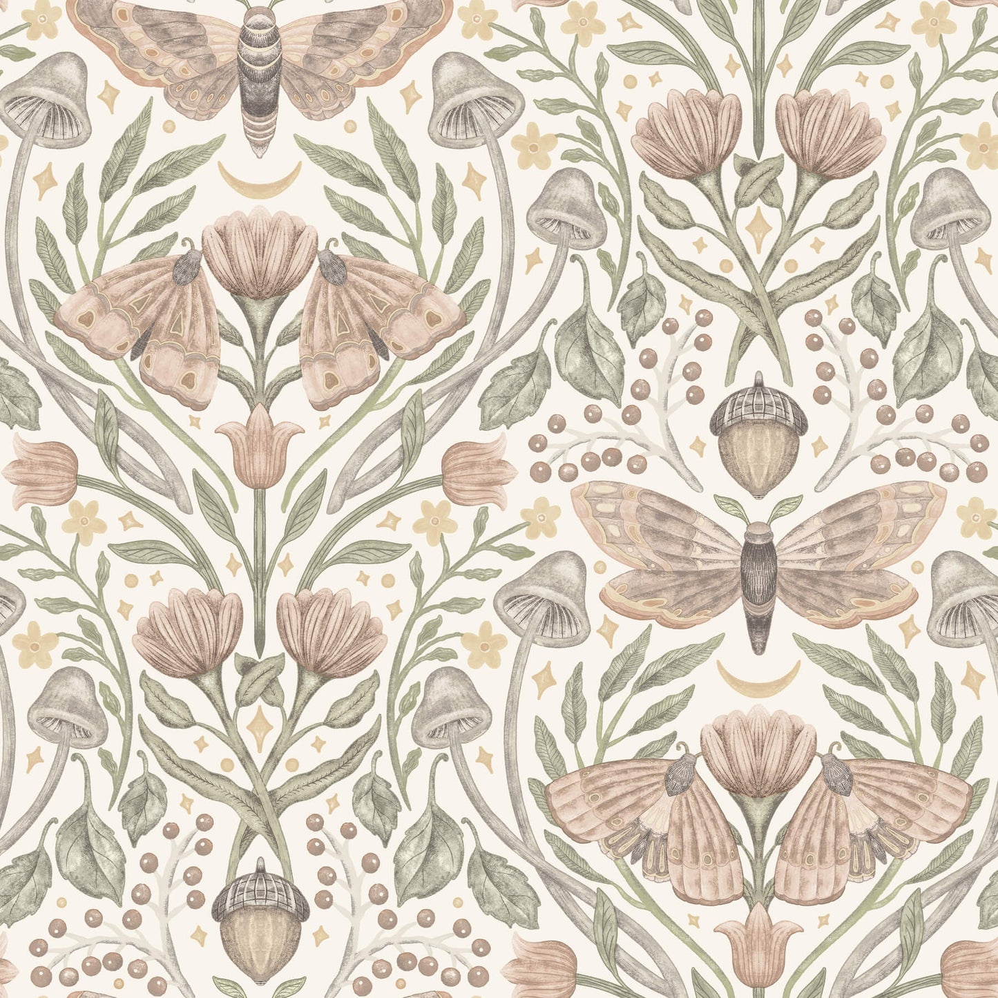 Chesapeake Oak & Moss Mystic Moth Wallpaper - Blush