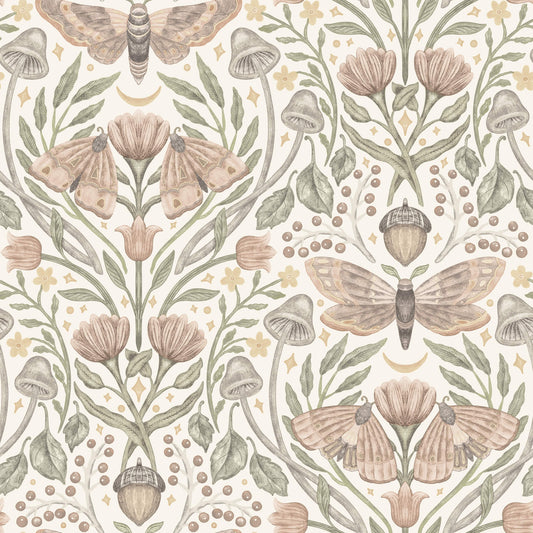 Chesapeake Oak & Moss Mystic Moth Wallpaper - Blush