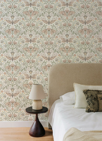 Chesapeake Oak & Moss Mystic Moth Wallpaper - Blush