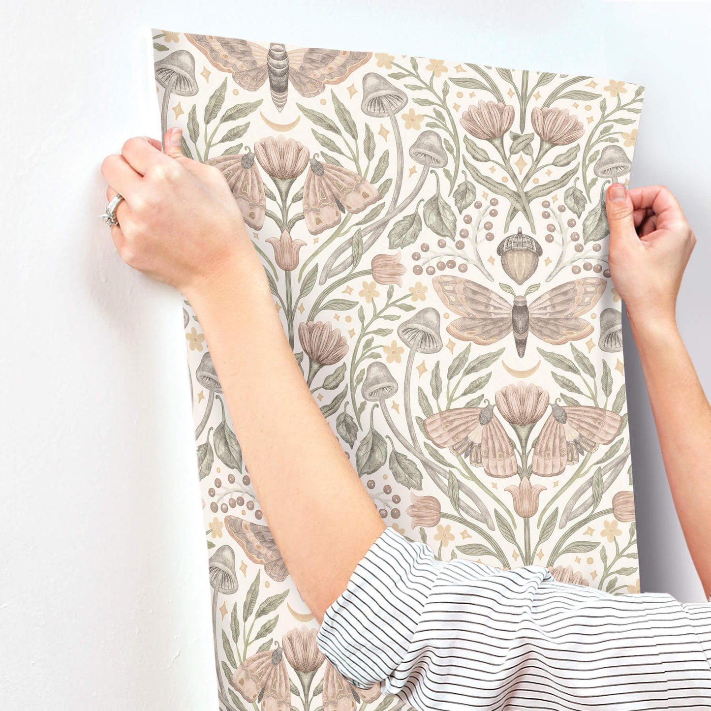 Chesapeake Oak & Moss Mystic Moth Wallpaper - Blush