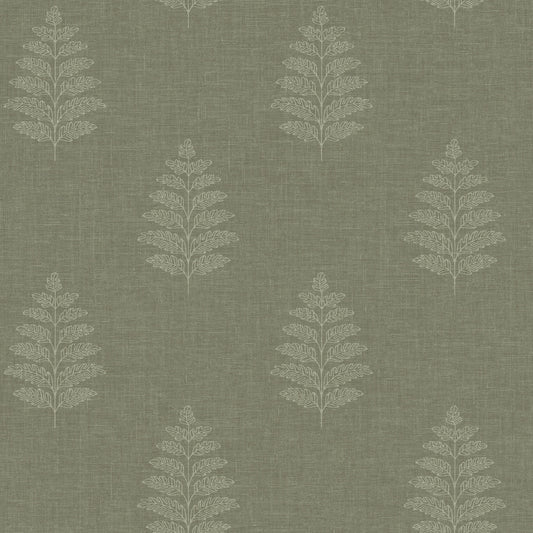 Chesapeake Oak & Moss Frond Wallpaper - Dark Green