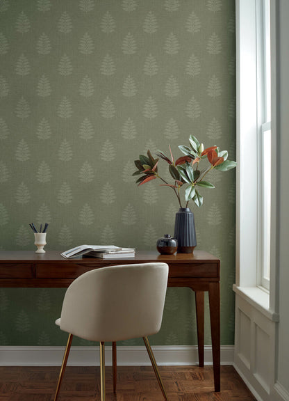 Chesapeake Oak & Moss Frond Wallpaper - Dark Green