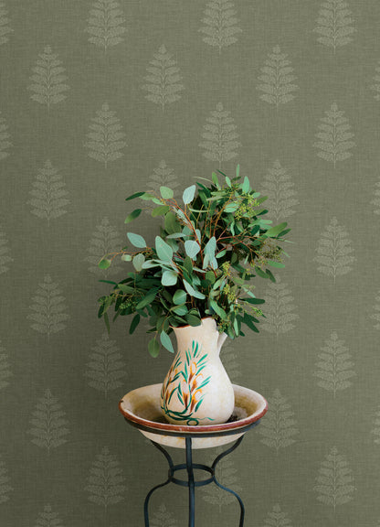Chesapeake Oak & Moss Frond Wallpaper - Dark Green