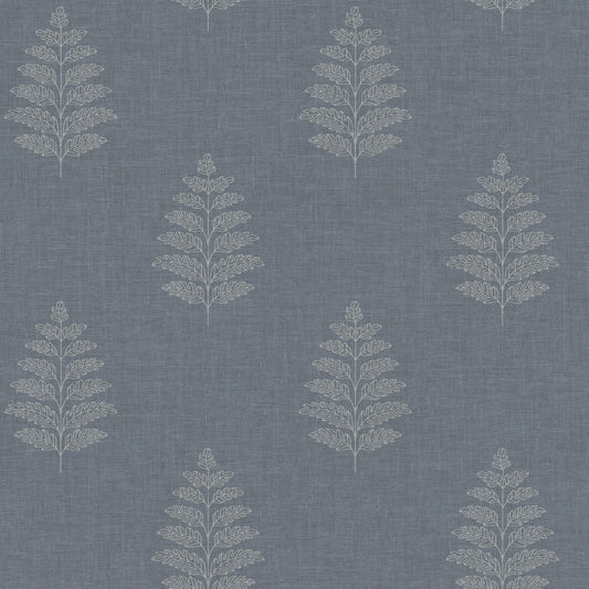 Chesapeake Oak & Moss Frond Wallpaper - Denim