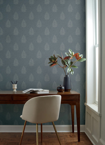 Chesapeake Oak & Moss Frond Wallpaper - Denim
