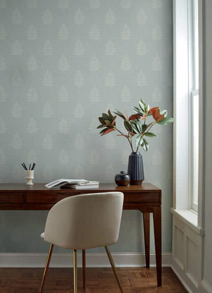 Chesapeake Oak & Moss Frond Wallpaper - Light Blue