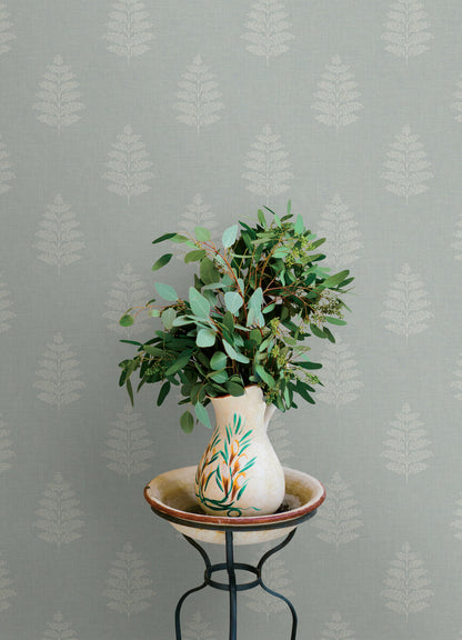 Chesapeake Oak & Moss Frond Wallpaper - Light Blue