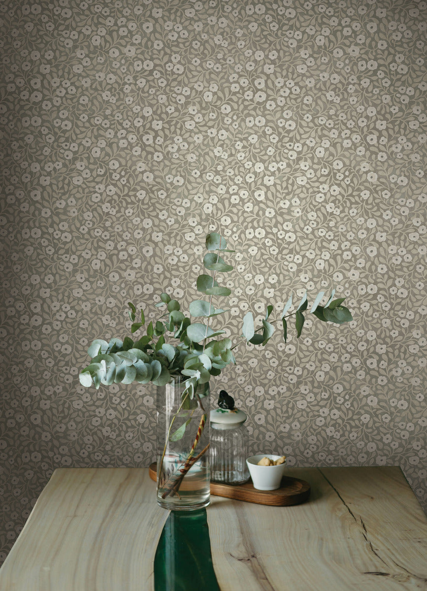 Chesapeake Oak & Moss Poppy Trail Wallpaper - Gray