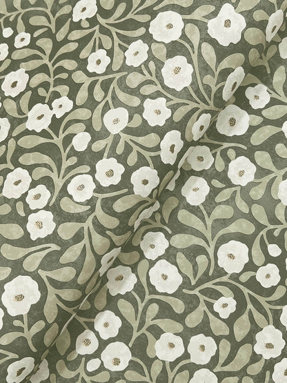 Chesapeake Oak & Moss Poppy Trail Wallpaper - Green