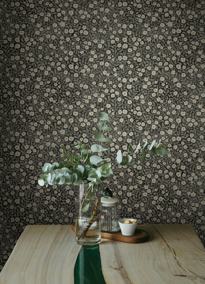 Chesapeake Oak & Moss Poppy Trail Wallpaper - Black