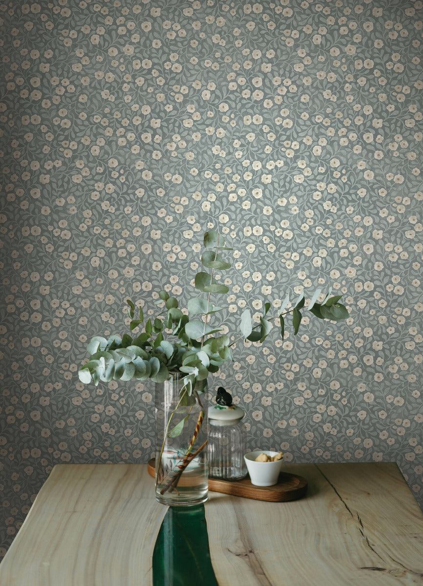 Chesapeake Oak & Moss Poppy Trail Wallpaper - Light Blue