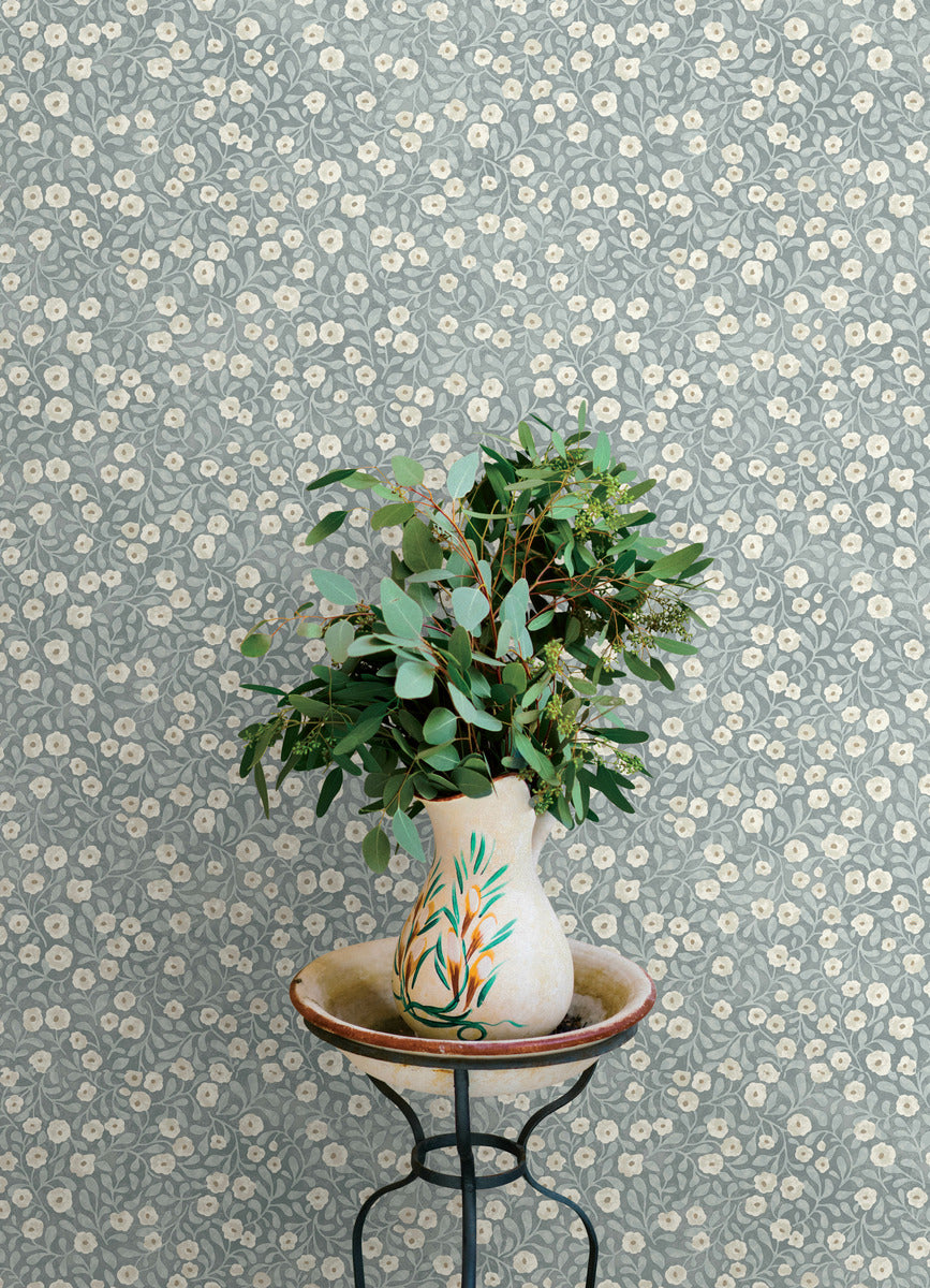 Chesapeake Oak & Moss Poppy Trail Wallpaper - Light Blue