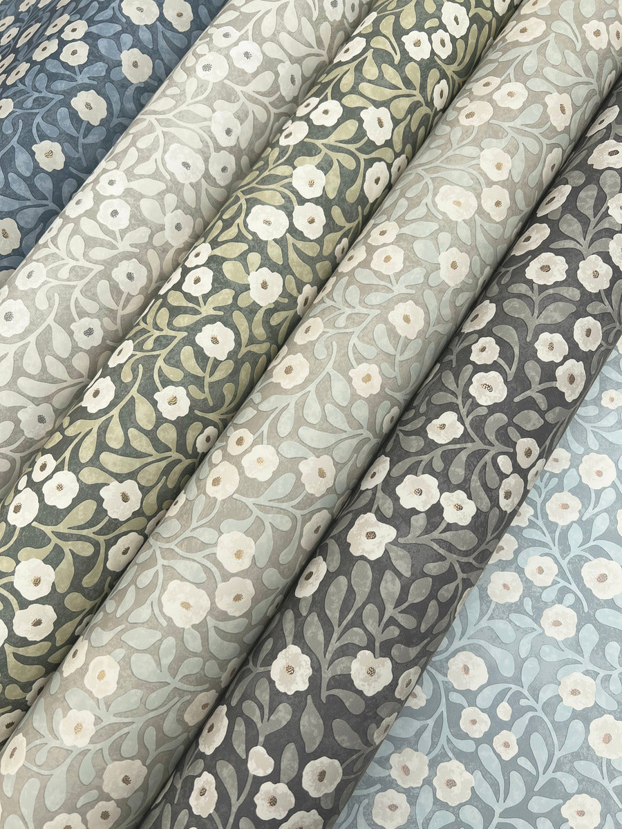 Chesapeake Oak & Moss Poppy Trail Wallpaper - Aqua