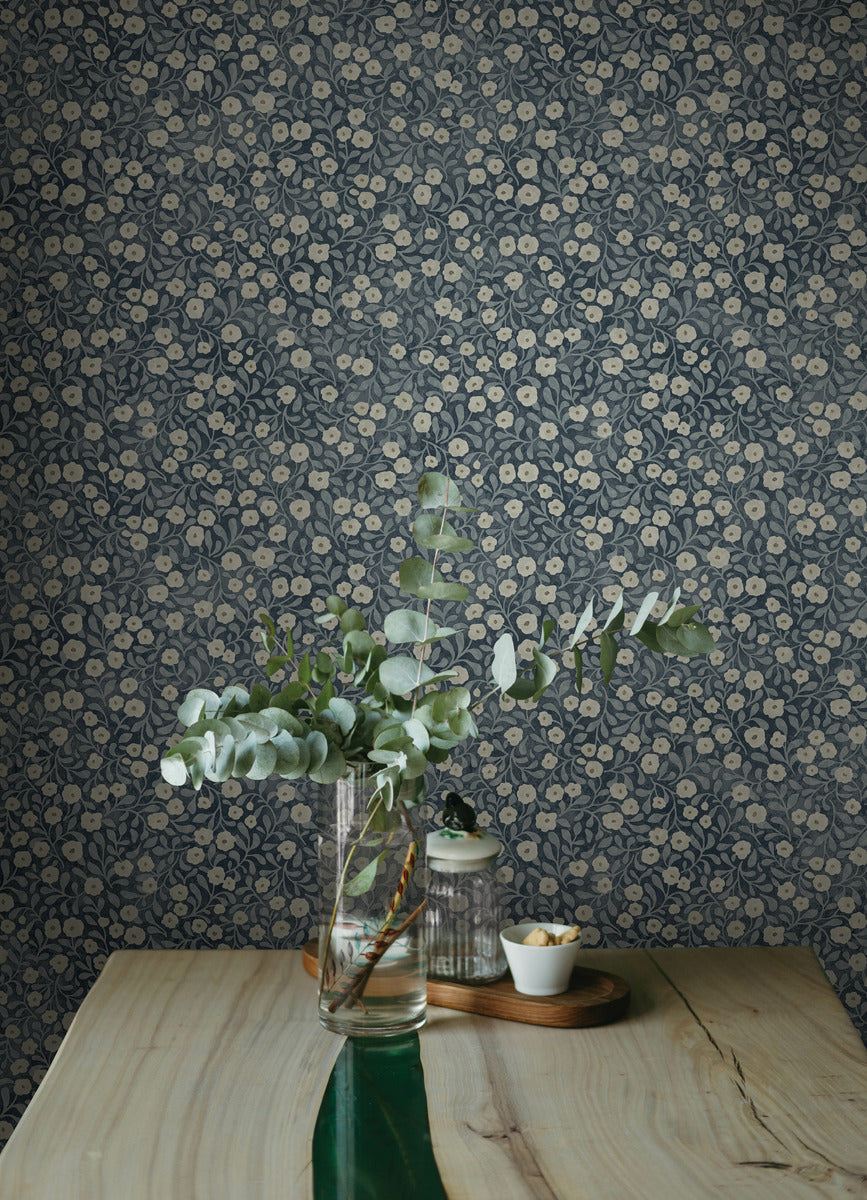 Chesapeake Oak & Moss Poppy Trail Wallpaper - Dark Blue