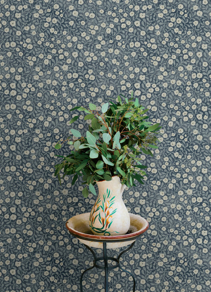 Chesapeake Oak & Moss Poppy Trail Wallpaper - Dark Blue
