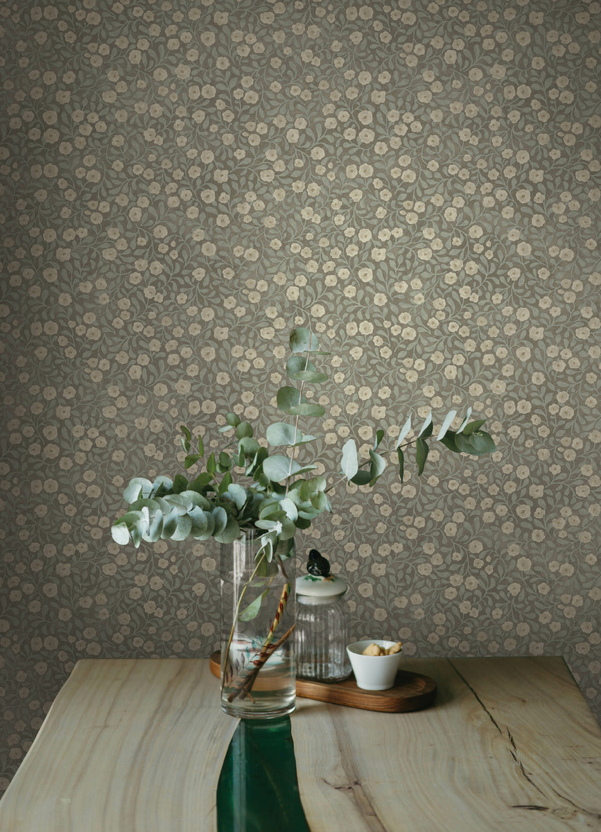 Chesapeake Oak & Moss Poppy Trail Wallpaper - Aqua