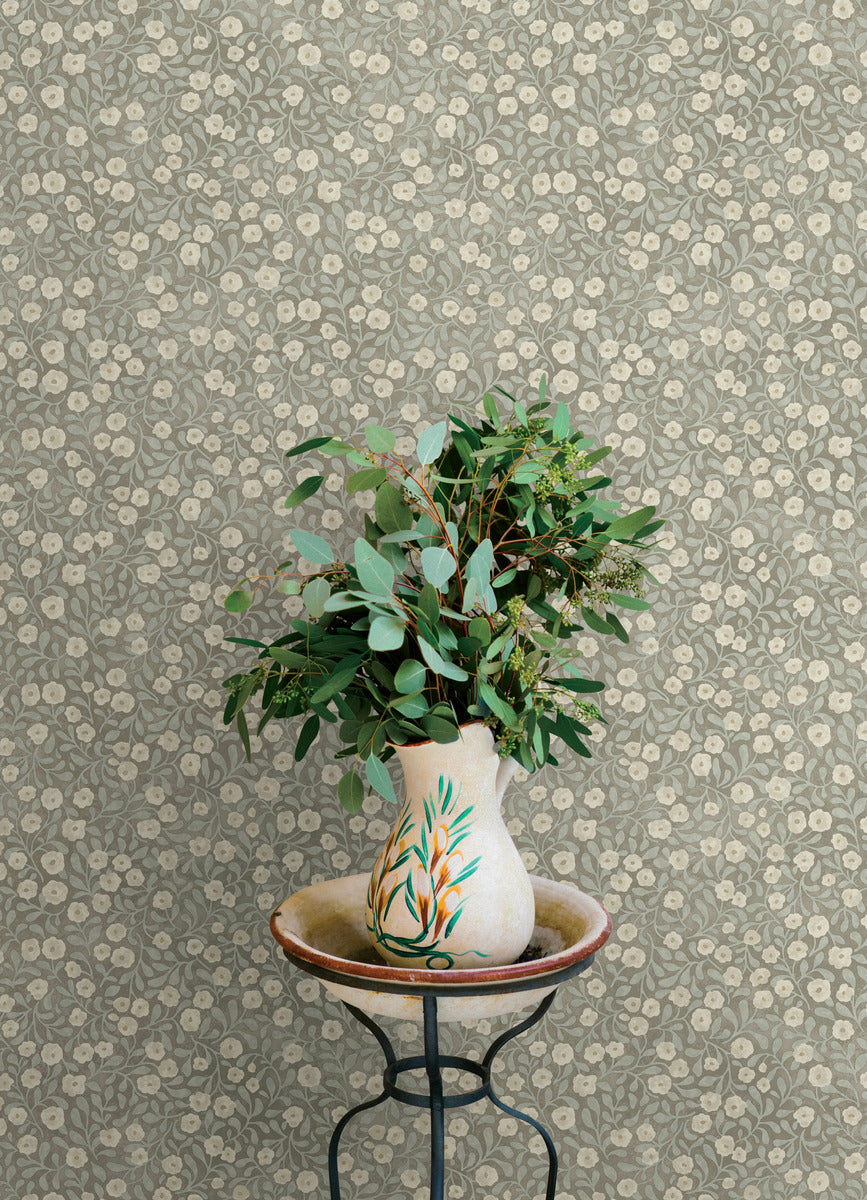 Chesapeake Oak & Moss Poppy Trail Wallpaper - Aqua