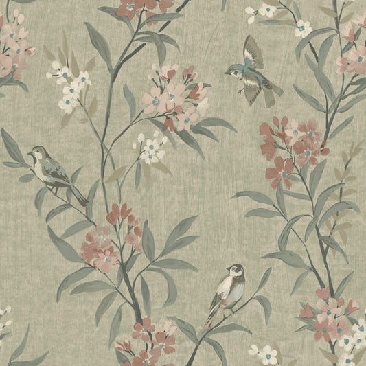 Chesapeake Oak & Moss Tea Olive Wallpaper - Green