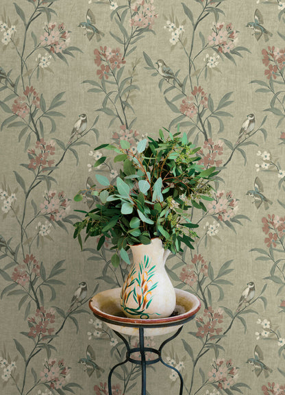 Chesapeake Oak & Moss Tea Olive Wallpaper - Green