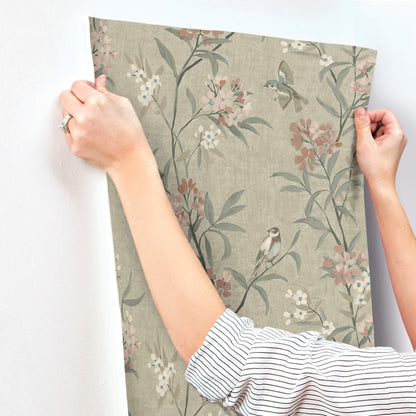 Chesapeake Oak & Moss Tea Olive Wallpaper - Green