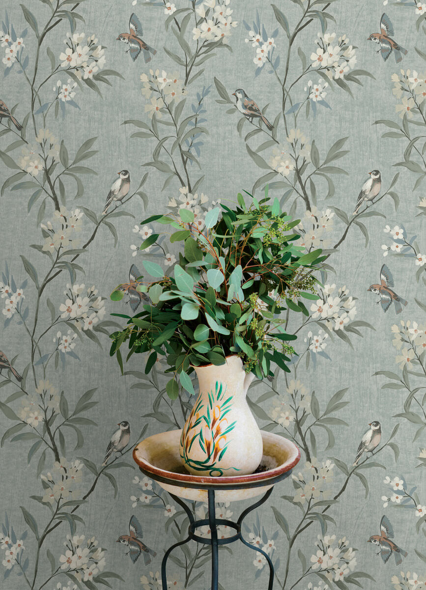 Chesapeake Oak & Moss Tea Olive Wallpaper - Blue