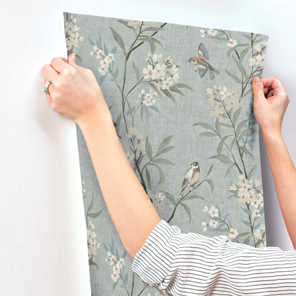 Chesapeake Oak & Moss Tea Olive Wallpaper - Blue