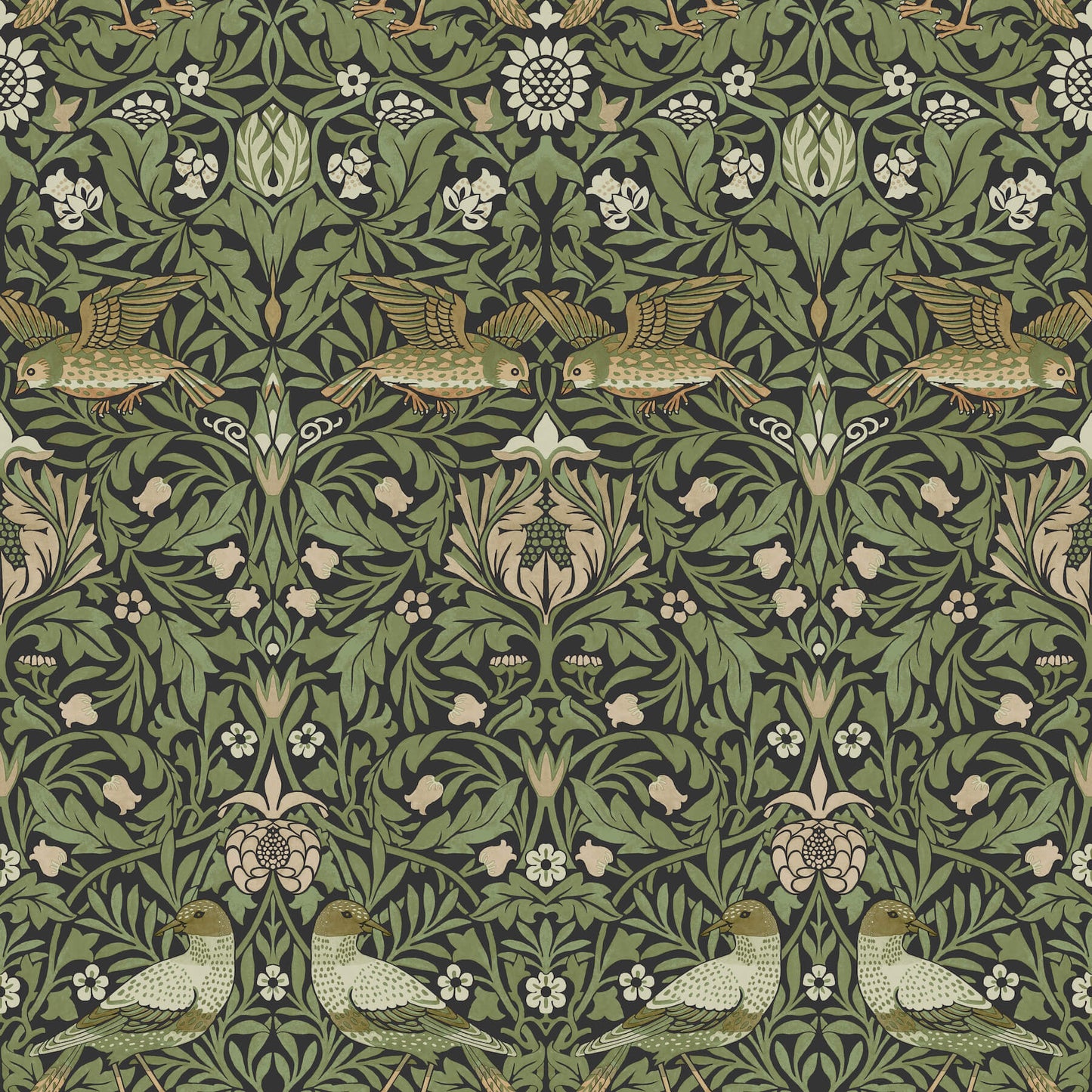 A-Street Prints Hidden Treasures Bird Wallpaper - Green