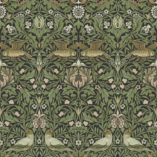 A-Street Prints Hidden Treasures Bird Wallpaper - Green
