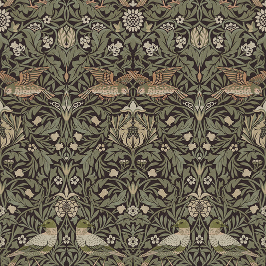 A-Street Prints Hidden Treasures Bird Wallpaper - Brown & Green