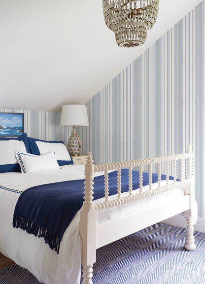 A-Street Prints Sea Salt Navarres Stripe Wallpaper - Blue