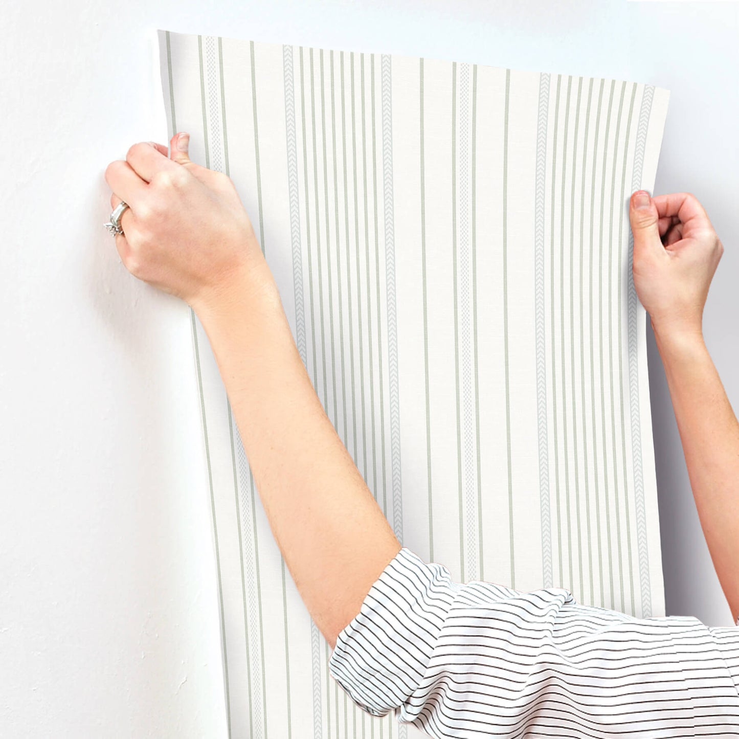 A-Street Prints Sea Salt Navarres Stripe Wallpaper - Light Green