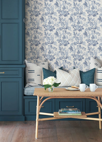 A-Street Prints Sea Salt Beach Rose Wallpaper - Blue