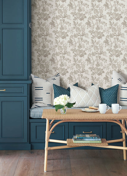 A-Street Prints Sea Salt Beach Rose Wallpaper - Neutral