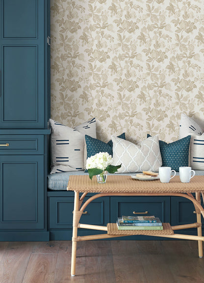 A-Street Prints Sea Salt Beach Rose Wallpaper - Champagne