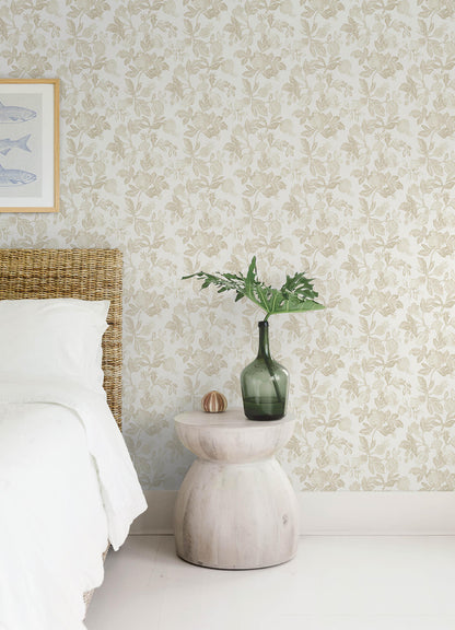 A-Street Prints Sea Salt Beach Rose Wallpaper - Champagne