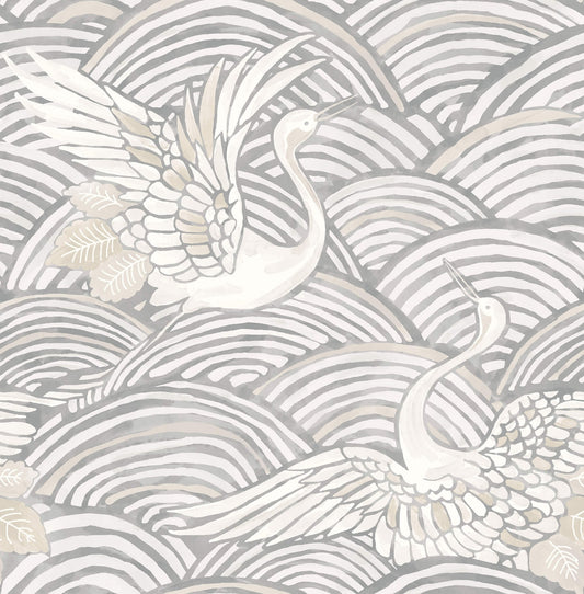 A-Street Prints Sea Salt Egret Wallpaper - Slate