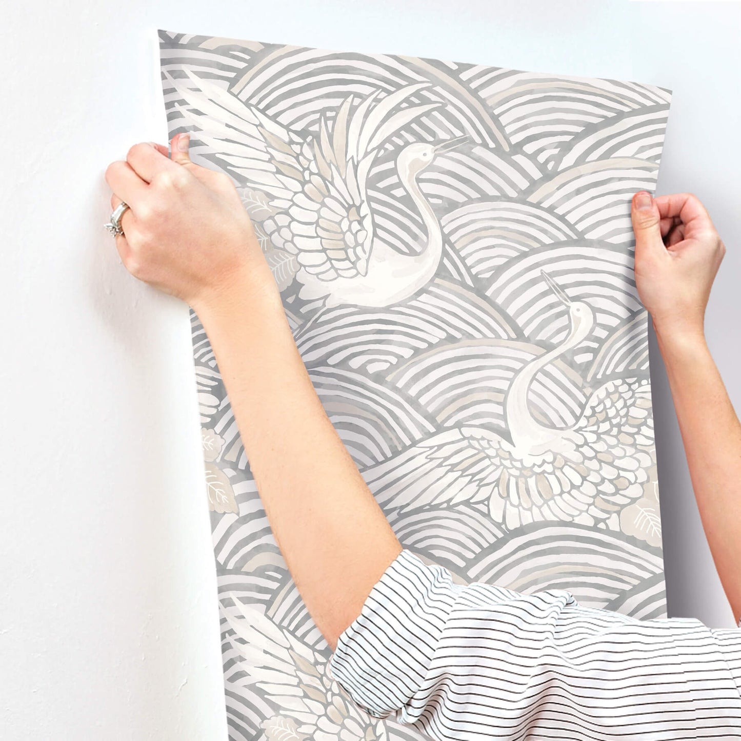 A-Street Prints Sea Salt Egret Wallpaper - Slate