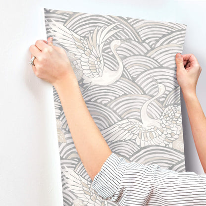 A-Street Prints Sea Salt Egret Wallpaper - Slate