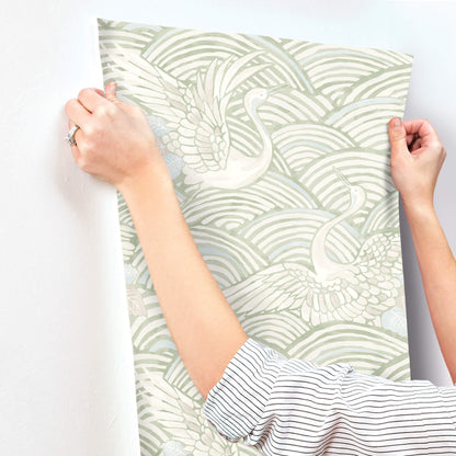 A-Street Prints Sea Salt Egret Wallpaper - Sage