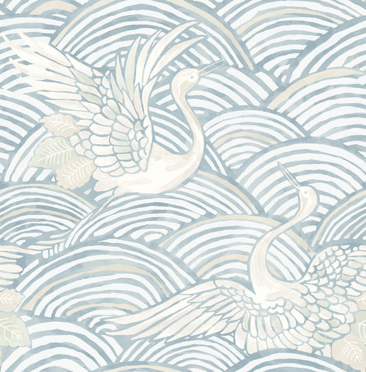 A-Street Prints Sea Salt Egret Wallpaper - Sky Blue