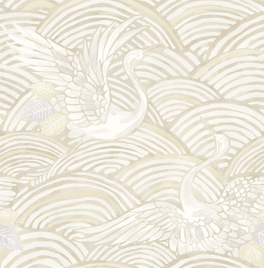 A-Street Prints Sea Salt Egret Wallpaper - Neutral