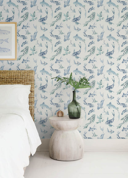 A-Street Prints Sea Salt Koi Wallpaper - Blue