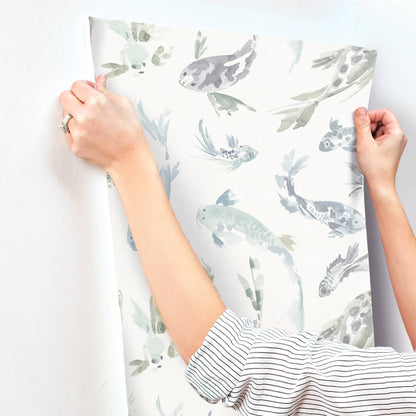 A-Street Prints Sea Salt Koi Wallpaper - Seafoam